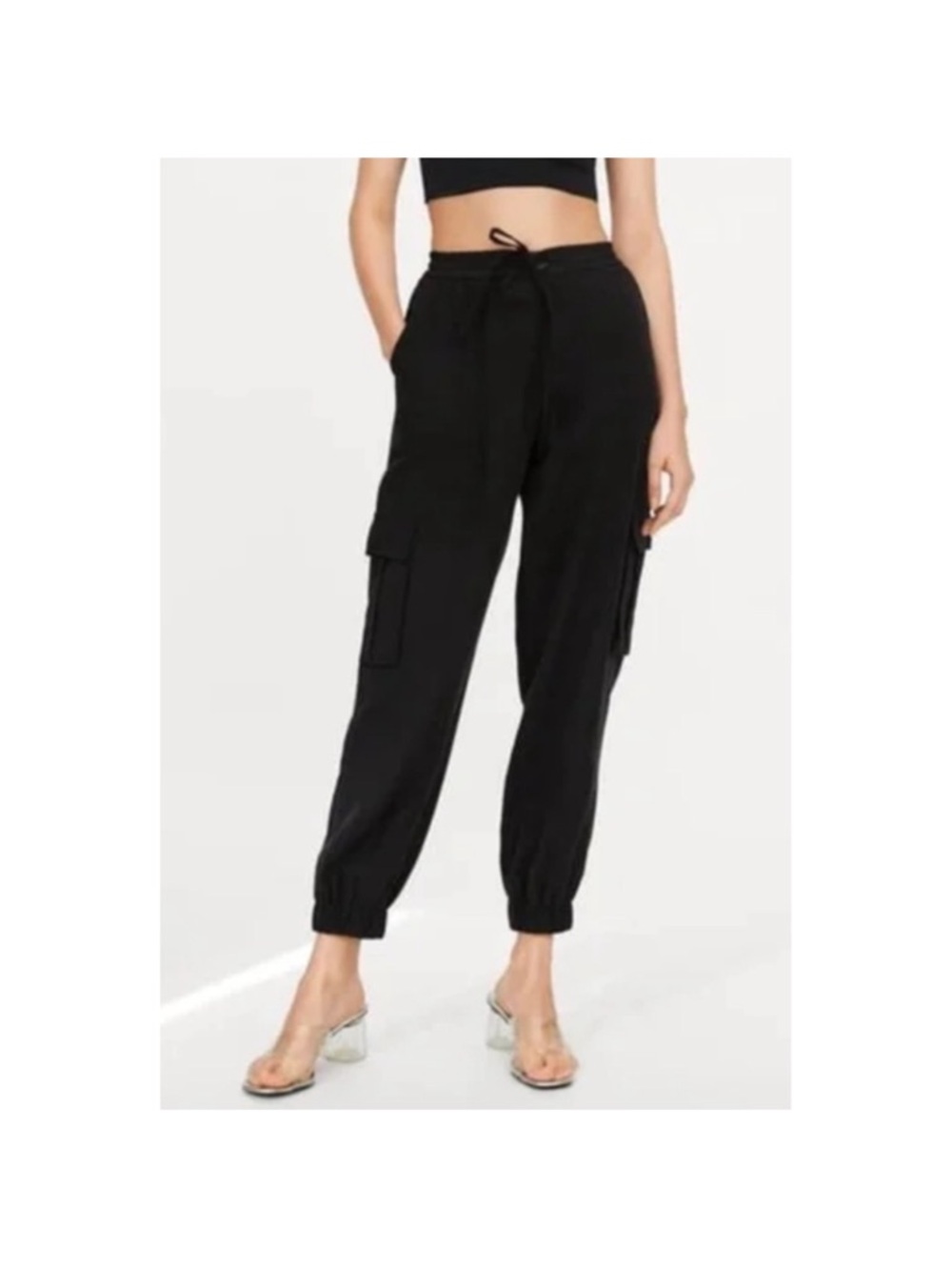 Zara Black Cargo Jogger Polyester Breathable Pants - Women Size Medium